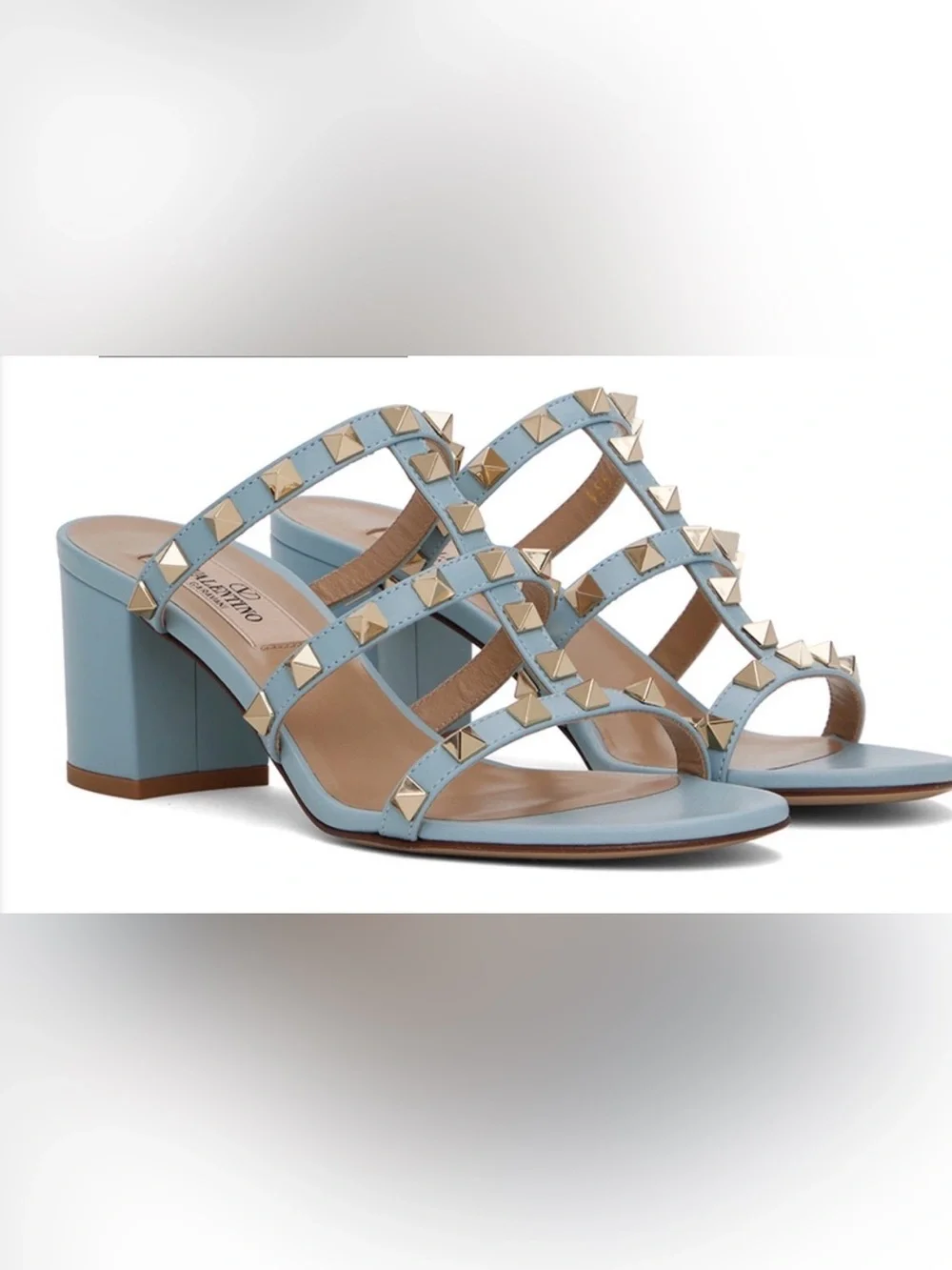 Valentino Garavani Rockstud Block Heel sandals in light blue